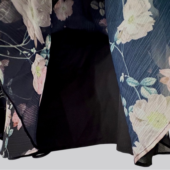 Blue Life Floral Black Chiffon Sheer Ruffle Long-Sleeve Mini Dress - Picture 11 of 16